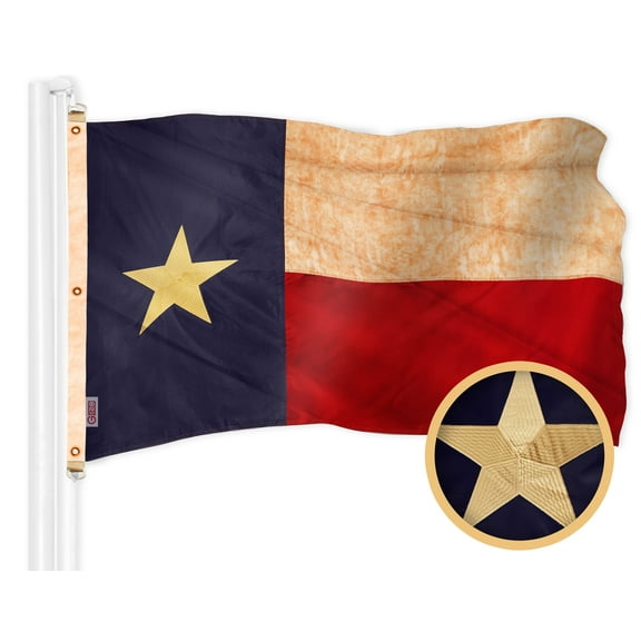 G128 Texas Tea-Stained TX State Flag | 6x10 Ft | Embroidered 420D Polyester - Embroidered Stars, Sewn Stripes, Brass Grommets, Indoor/Outdoor, Vibrant Colors, Quality Polyester