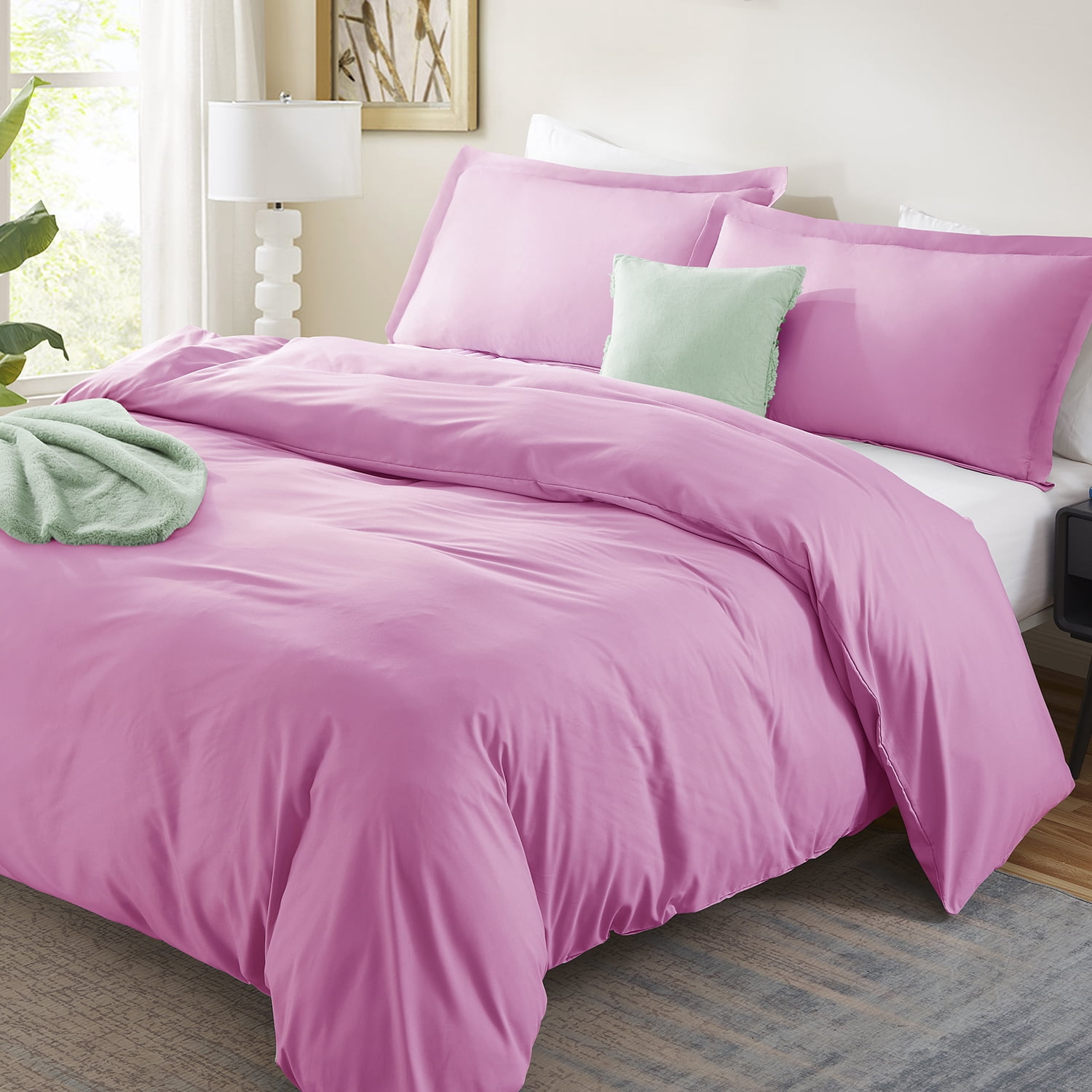 LammaLoe Duvet Cover King 3 Piece, Luxury Microfiber Bedding Sets with 2 Pillow Shams, Light Pink