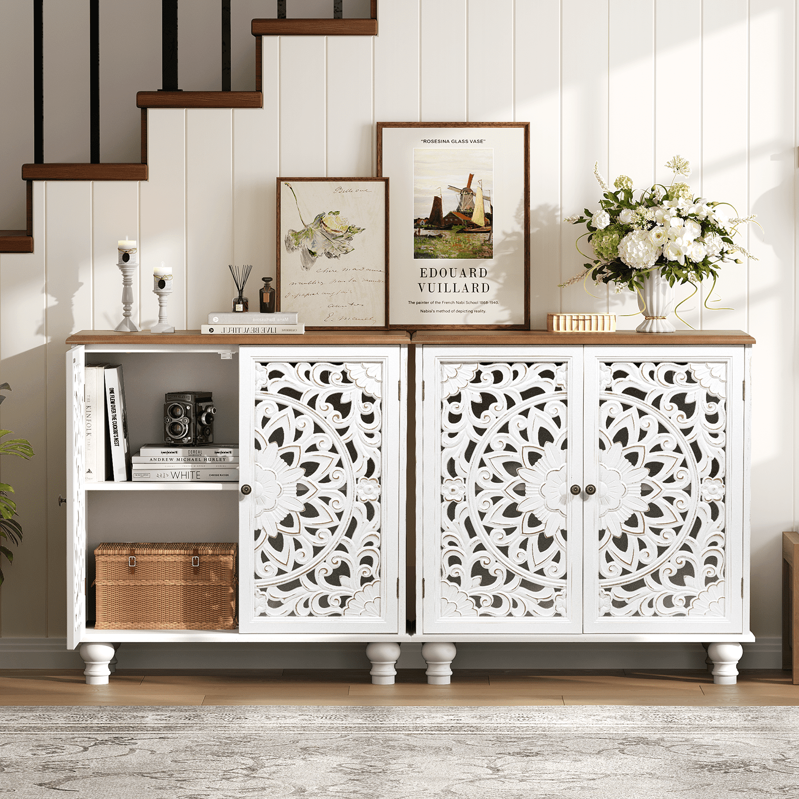 JOINICE Accent Cabinet with Doors,Sideboard Buffet with Adjustable Shelf,Wooden Storage Cabinet for Living Room, Entryway, Dining Room, Bedroom, White