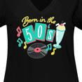 thumbnail image 4 of Inktastic Born in the 50's Record and Music Notes Women's Plus Size V-Neck T-Shirt, 4 of 5