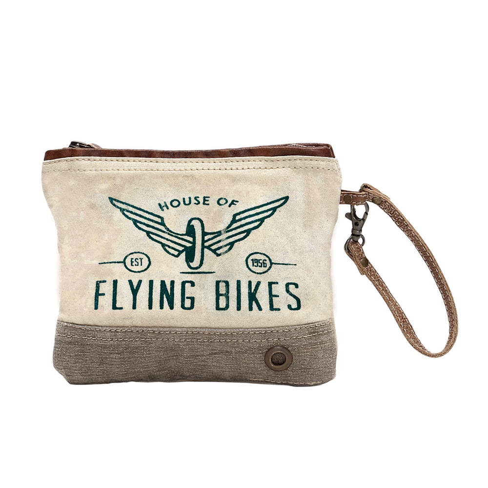 Myra Bag Travel and Discover Upcycled Canvas Leather Trim Wristlet