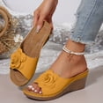thumbnail image 2 of Rokment Women's Floral Platform Wedge Dress Slip on Sandals Boho Summer 3D Flower Leather Open Toe Comfortable Orthopedic Arch Support High Heels Walking Slides Slippers Yellow Size 7, 2 of 6
