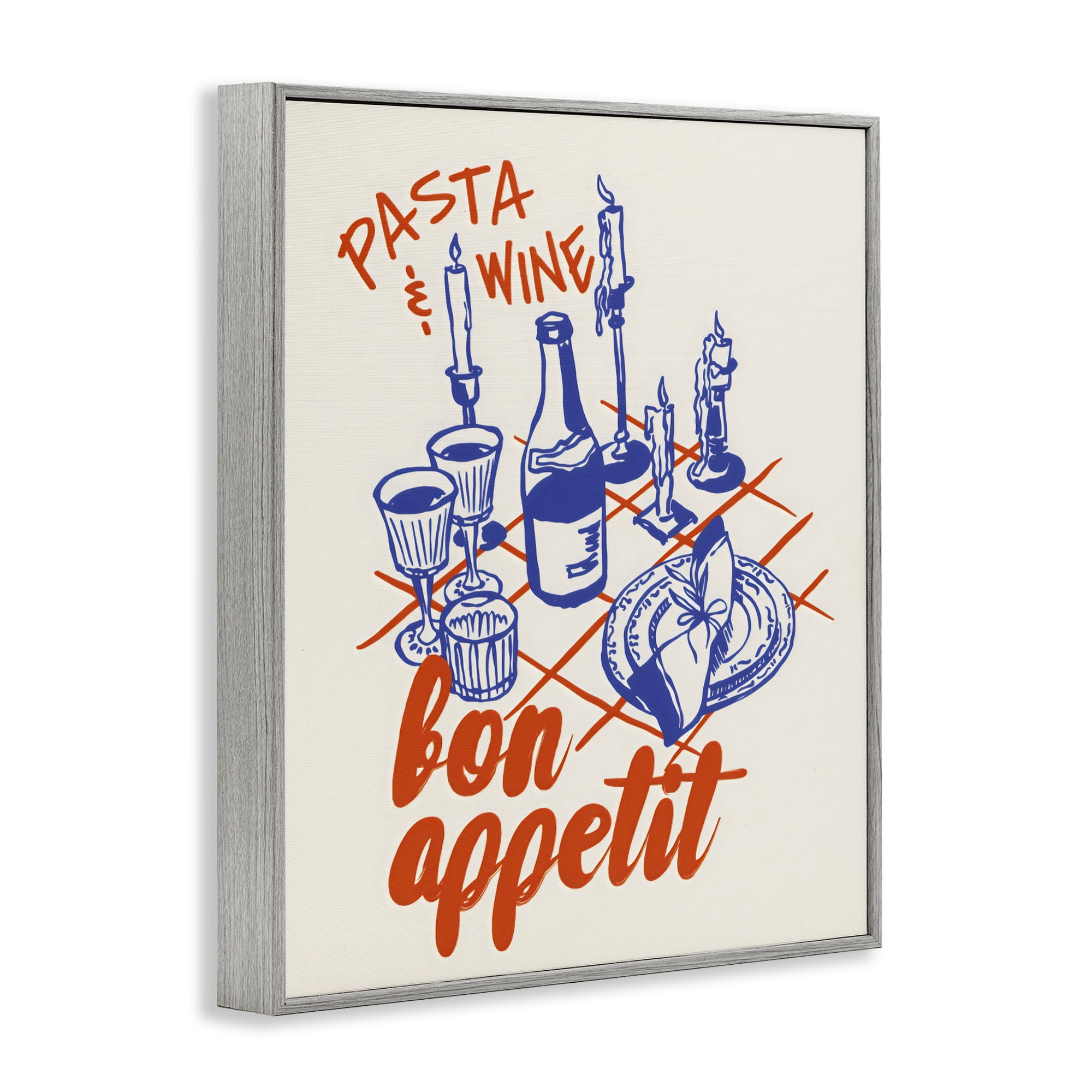 Stupell Industries Pasta & Wine Bon Appetit Gray Framed Giclee Art, design by The Prints Vibe