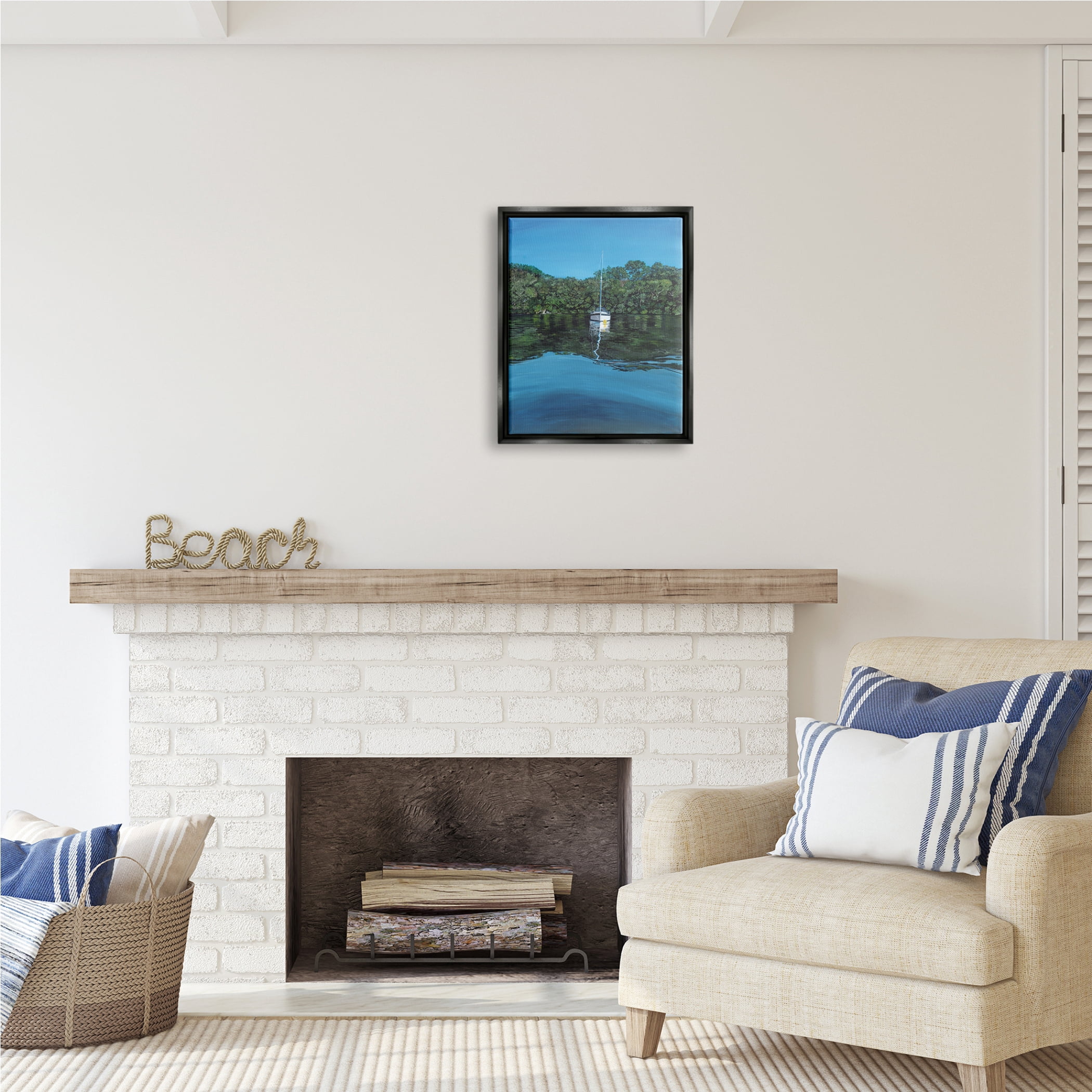 Stupell Industries Boat on Sea Ripples Transportation Painting Black Floater Framed Art Print Wall Art, 17 x 21