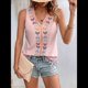 thumbnail image 4 of Camiseta Sin Mangas Informal con Cuello en V, Bordada y Estampado Gráfico para Mujer, Estilo Bohemio, con Dobladillo con Borlas. Rosa L, 4 of 9