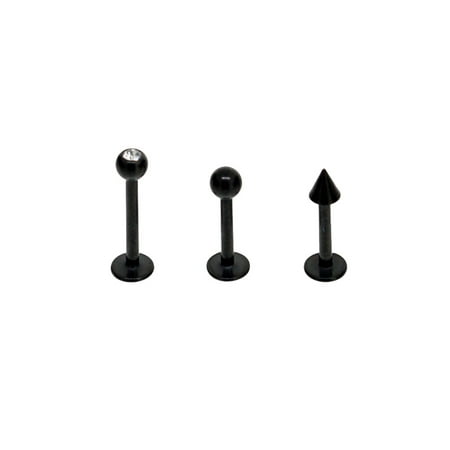 Body Magic 3pc Surgical Stainless Steel Black Anodized Labret Set