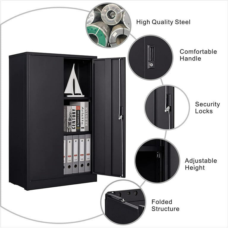 Miniyam Metal Storage Cabinet, 42-Inch Tall Large Steel Utility Locker with Adjustable Shelves & Locking Doors for Office,Home,Garage, White