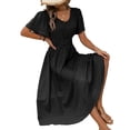 thumbnail image 2 of Women Casual Midi Maxi Dresses Polka Dot Print Short Sleeve V Neck Elastic Waist Boho Beach Dress Black XL, 2 of 9