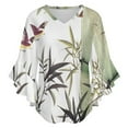 thumbnail image 5 of Bamboo Ink Painting Women's V-Neck Blouse With 3/4 Ruffled Bell Sleeves Casual Top Ladies Blouses, 5 of 7