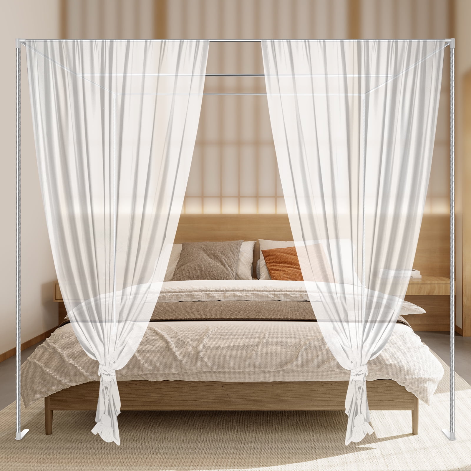 Peakora Canopy Bed Frame Mosquito Netting Canopy Frame Stainless Steel Fit for Most Beds Not Exceeding 6.56 * 6.56 Feet