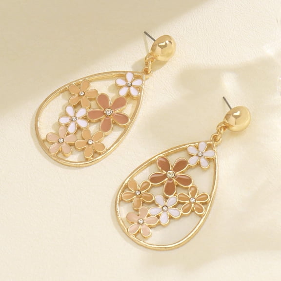 Bocar Boho Flower Earrings for Women Gold Plated Floral Teardrop Dangle Earrings Trendy Hollow Summer Tropical Drop Earrings Beach Jewelry for Women (ER1309-Beige)