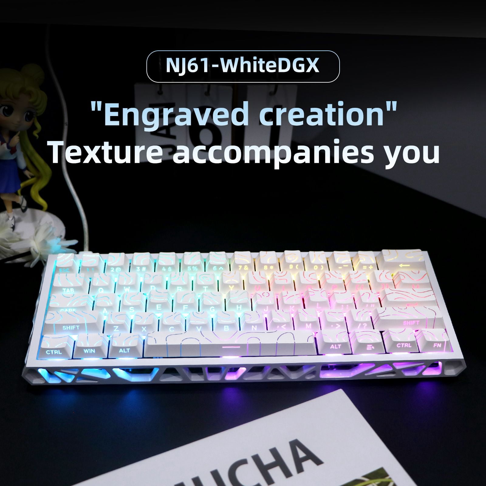 61 Keys Mechanical Keyboard, 60% Layout, Hollow Shell in 6 Colors, RGB Backlit, Full N-Key Rollover, Hot-Swappable Linear Red Switch, Backlit PBT Keycaps