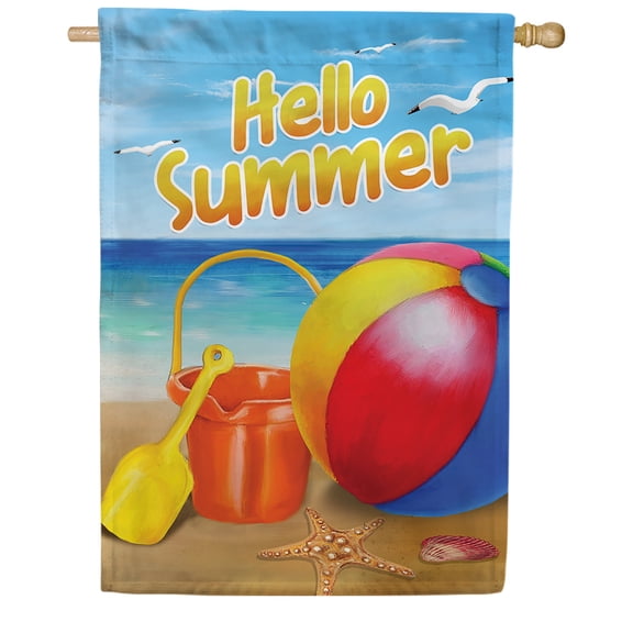 America Forever Hello Beach House Flag 28 x 40 inch Double Sided Fun in the Sun Volleyball Bucket Colorful Yard Outdoor Decorative Bright Flag