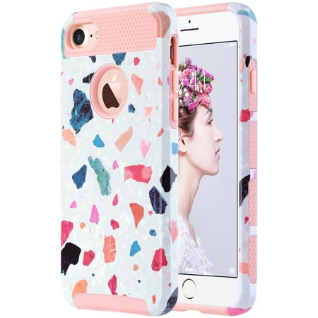 Meteorite Glass Accessory - ULAK Case for iPhone 7 , Slim Fit Dual Layer ANTI-SCRATCH Shockproof Resistant Hard TPU Bumper Back Protective Cover for Apple iPhone 7 4.7 inch, Colorful Meteorite