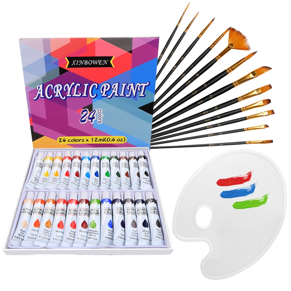 Acrylic Oil Paint Set 24 Paints, 12 Brushes 1 Canvas Art Palette - Oil