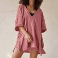 thumbnail image 6 of 2026 ! JINMGG Two Piece Outfits Women, 2026 Fashion Fall Fashion Women Casual Solid Short Sleeve V-Neck Loose Tops Nightwear Shorts Sleepwear Sets Pink S, 6 of 9