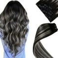 thumbnail image 1 of Laavoo Extensiones de cabello con clip Ombre de negro a gris plateado Balayage Extensiones de cabello humano con clip Extensiones de cabello Balayage plateadas Clip Ins Largo Recto Doble trama 22 pulg, 1 of 1