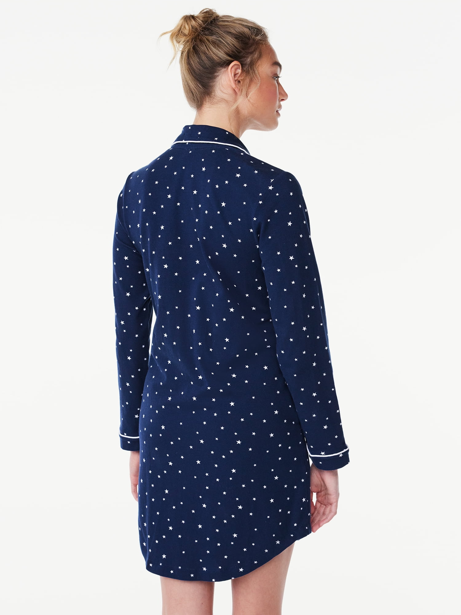 Joyspun Women’s Cotton Blend Long Sleeve Notch Collar Sleepshirt, Sizes S to 4X
