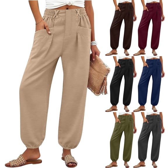 Hurxie Womens Baggy Wide Leg Pants Casual Elastic Waisted Palazzo Harem Pants with Pockets Army Green,2XL
