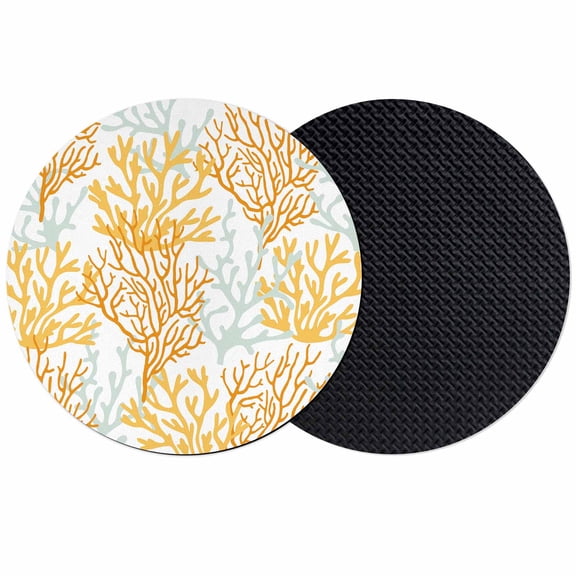 Orange Gray Coral Coastal Coasters Set of 2, Summer Beach Seaside Nautical Absorbent Coasters for Drinks, Coaster for Bar Office Dining Coffee Table Accessories Decor, Non Slip Round Desk Coaster