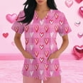 thumbnail image 3 of Valentine Day Nursing Scrubs Womens V Neck Quick Dry Short Sleeve Uniforms Love Heart Print Cute Plus Size Scrubs with Pockets Hot Pink 3XL, 3 of 5