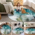 thumbnail image 6 of Abstract Art Round Living Room Rugs 8 ft, Turquoise White Paint Texture Gradient Retro Washable Large Area Rug with Non-Slip Sturdy Edge Binding Round Carpet for Dining Room Kitchen Office, 6 of 9