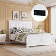 thumbnail image 5 of Mirightone 52.8 in Heavy Duty Standard Bed Frames, Wood Queen Bed Frame with Tall Headboard and Footboard, USB Charging Station, Rustic Queen Panel Bed with Under Bed Storage, Farmhouse Style,  White, 5 of 10