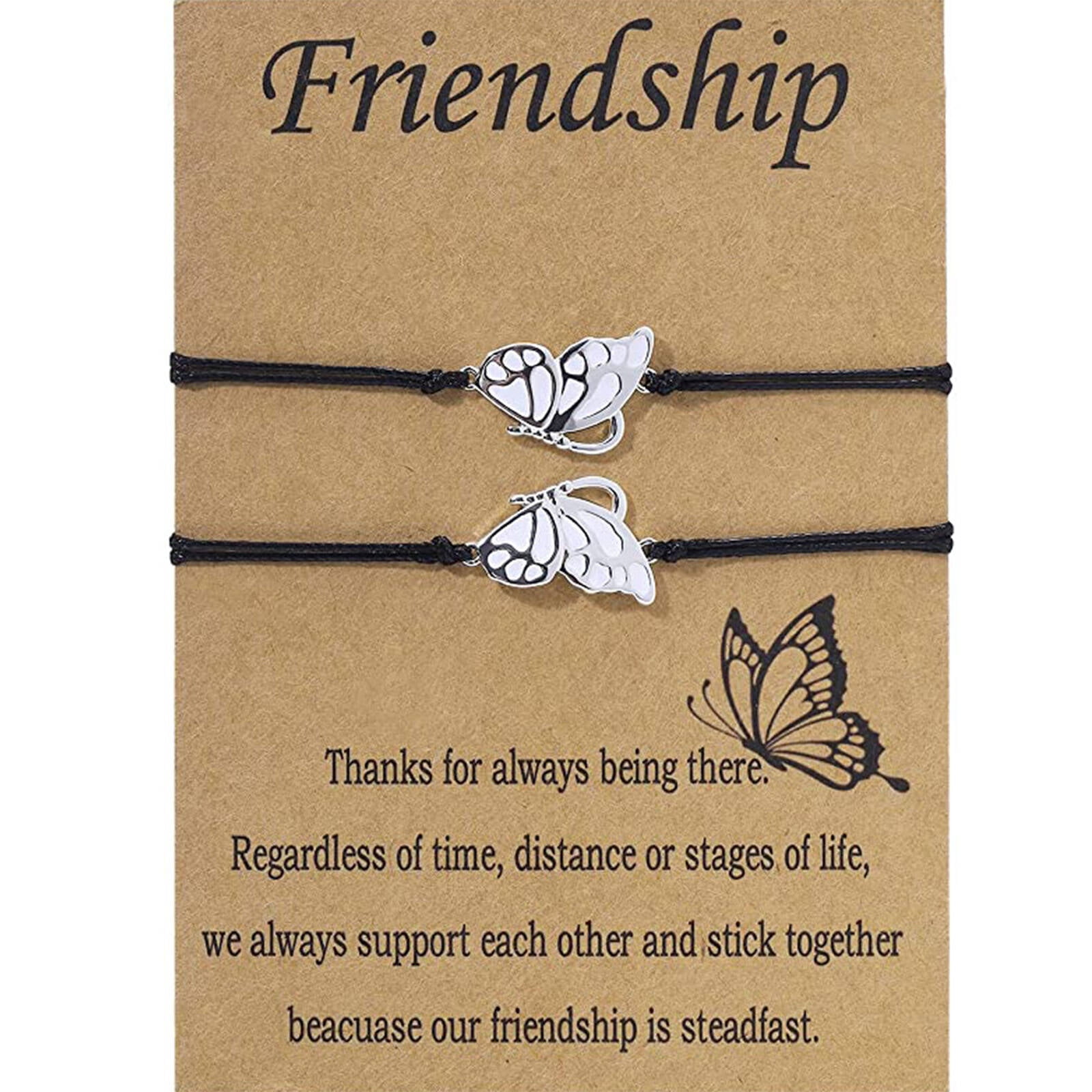 DESIGNICE 2Pcs Bracelets for Women Friendship Bracelet BFF Wax Cord Braided Birthday Gifts for WomenButterfly Charms Bracelets for Teen Gir Sliver