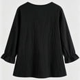 thumbnail image 3 of Womens Cotton Linen Shirts Long Sleeve Button Down Crewneck Ruffled Blouses Trendy Casual Loose Cute Comfy Tops, 3 of 5