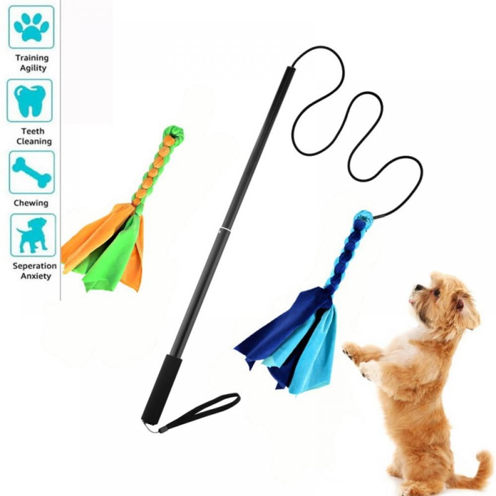 Blue/Red, POLE-35 inches Interactive Flirt Pole Toy for Dogs Chase and Tug of War,Durable Teaser Wand with Pet Fleece Rope Tether Lure Toy to Outdoor Exercise & Training for Small Medium Large Dogs 