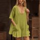 thumbnail image 5 of Trajes Casuales para las Mujeres de Verano Oversized Camiseta Romper, Cuello en V Camisetas de Mitad de Manga con Bolsillos Ropa de Playa, 5 of 9