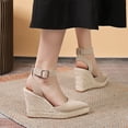 thumbnail image 2 of Dakaela Womens Espadrilles Sandals Closed Pointed Toe Platform Wedge Casual Summer Dress Shoes with Ankle Buckle Strap Beige 6.5, 2 of 7