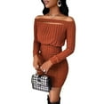 thumbnail image 6 of GEWSEY Women's Sexy Off Shoulder Long Sleeve Ruched Bodycon Sexy Mini Dress Side Drawstring Club Party Short Dresses (Brown, XL), 6 of 9