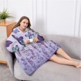 thumbnail image 5 of Oversized Wearable Blanket Hoodie,Purple Butterfly Flower Pattern Sherpa Blanket Hoodie with Super Pockets,Super Warm Fuzzy Pullover for Women & Men, 5 of 6
