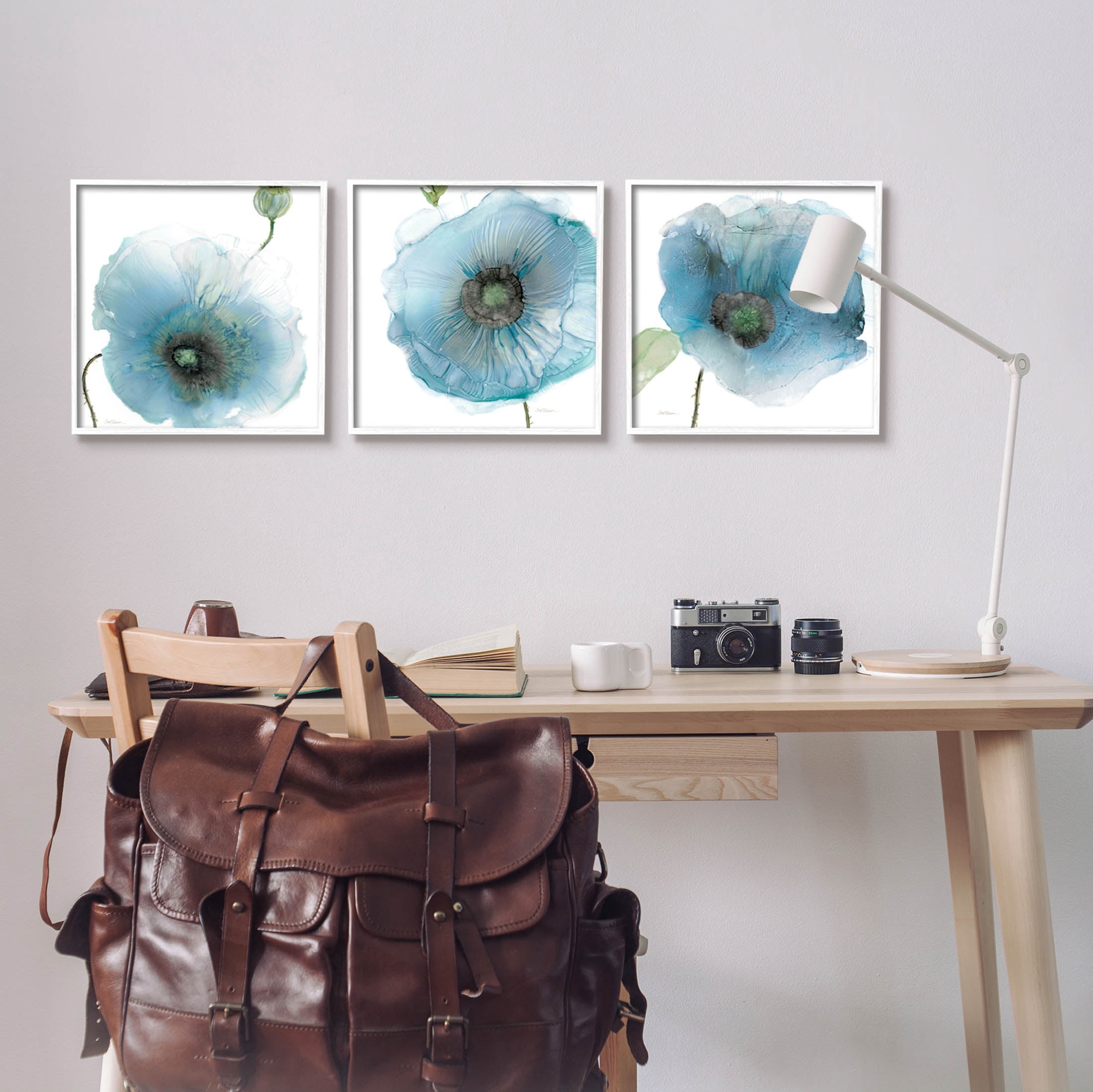 Stupell Industries Modern Poppy Flower Shapes Graphic Art White Framed Art Print Wall Art, Set of 3, Design by Carol Robinson