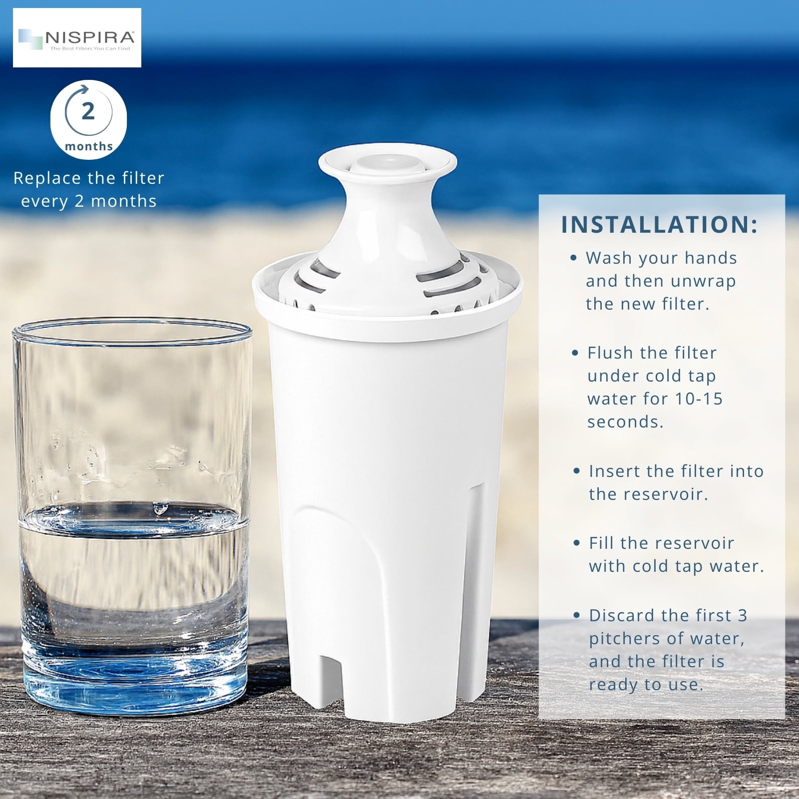 Nispira OB03 Water Filter Replacement for Brita Water Pitchers and Dispensers, Classic 35557, Mavea 107007, 6 Packs