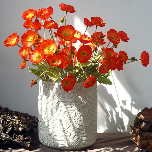 HESHENG Artificial Silk Poppy Flowers 6pcs Wedding 23inch Centerpiece Natural Real Touch Garden Home Decor, Orange-Red