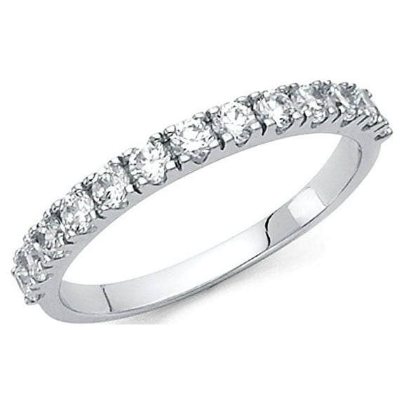 Round CZ Wedding Band 14k White Gold Bridal CZ Band Anniversary CZ Ring Pave Set Classic Women Size 7