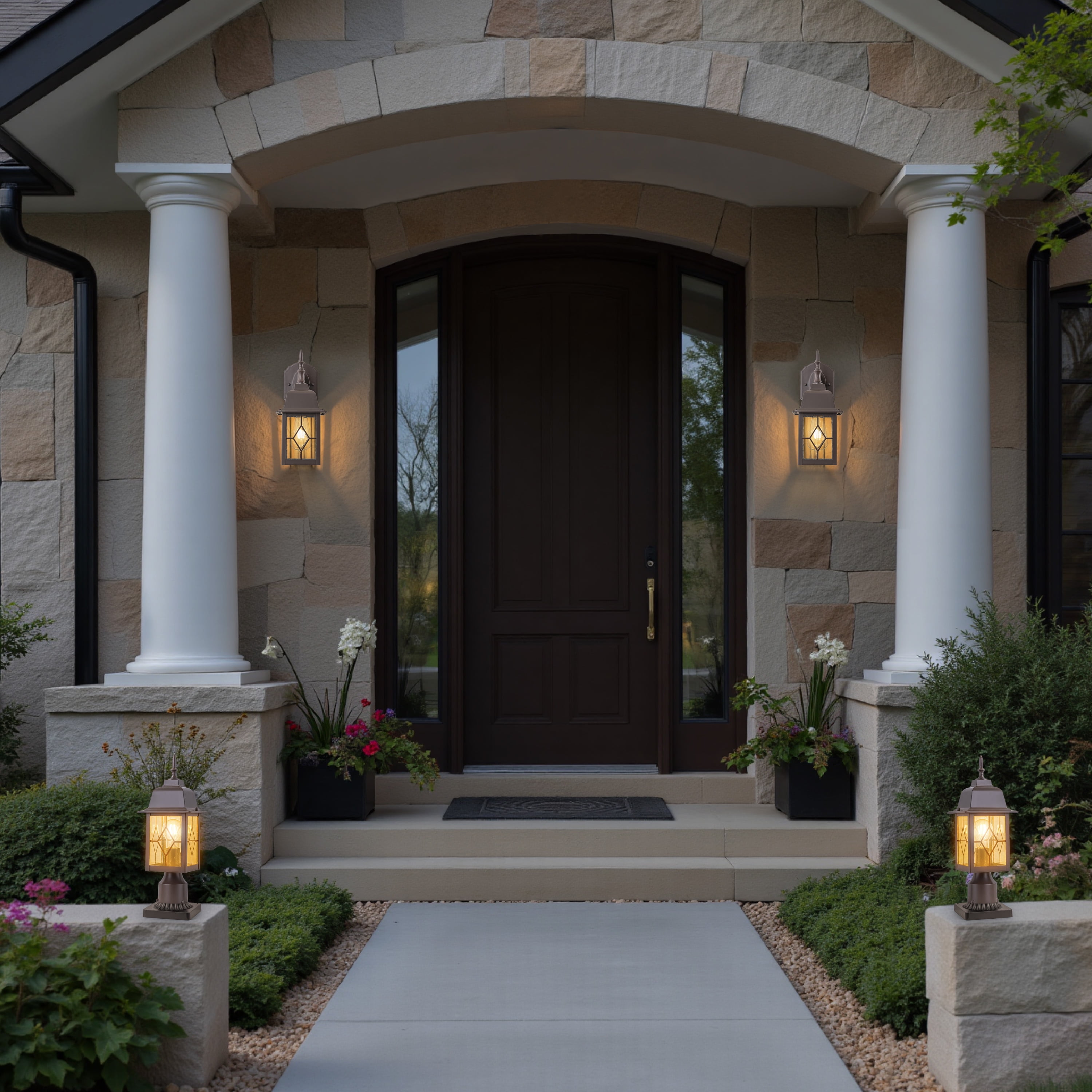 C Cattleya 16in Oil-Rubbed Bronze Outdoor Post Light with Seeded Glass for Walkway, Backyard or Garden