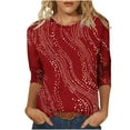 thumbnail image 3 of Jsaierl 3/4 Sleeve Womens Tops Summer Round Neck Shirts Trendy Graphic Ladies Blouses Work Cotton Tunic Top S-3XL, 3 of 10