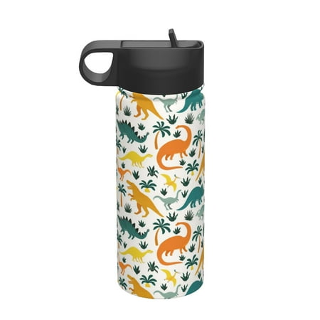 

Adobk Dinosaurs and Tropical Leaves Print Water Bottle 18oz Sports Insulated Kettle for Cycling Gym Basketball Outdoor Suitable as a Present