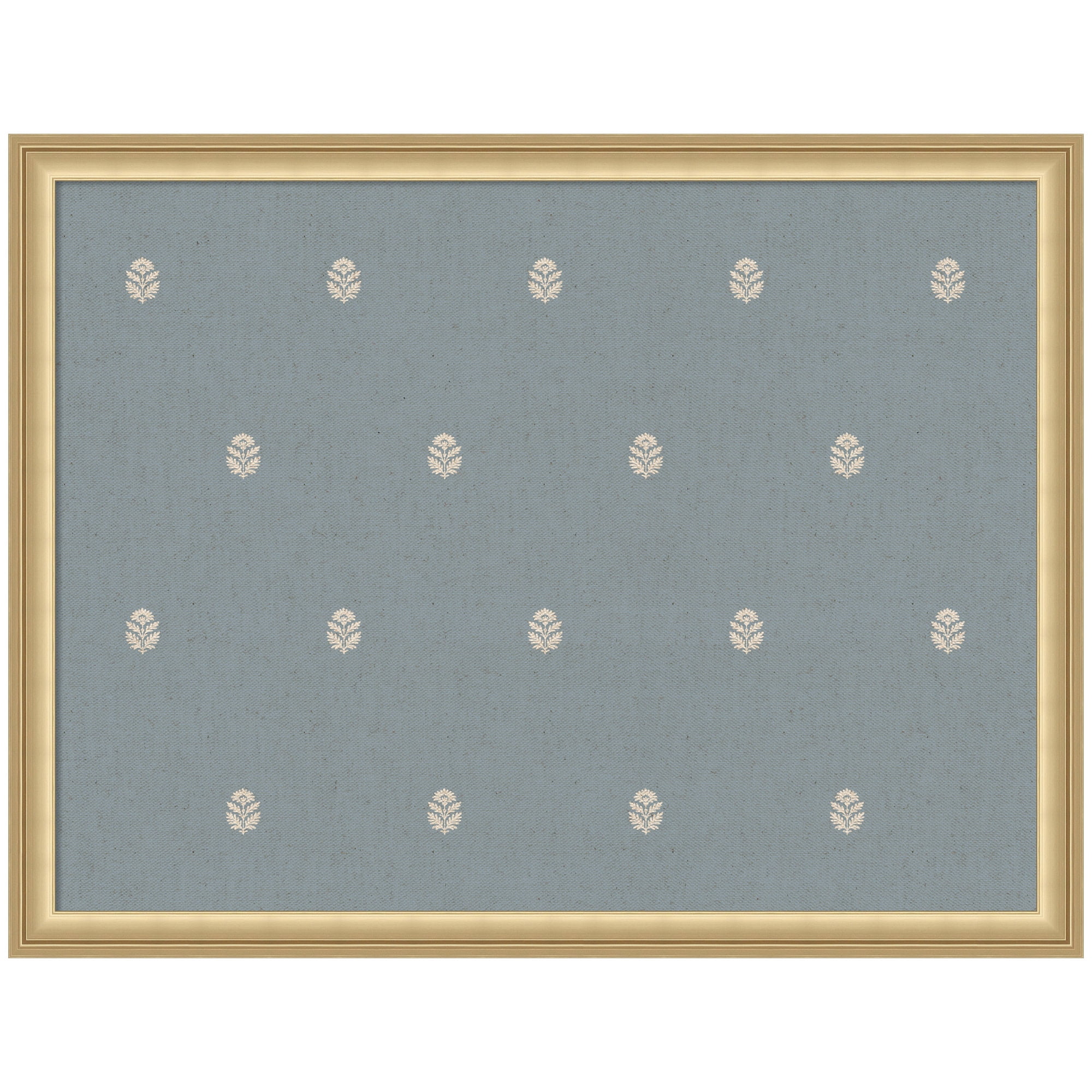 Kate and Laurel Framed Fabric Pinboard 26 x 20, Blue Botanical Block Print Printed Linen Classic Bulletin Board for Use as a Vision Board or Wall Organization, Florence Gold Frame