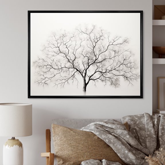 Designart "Monochromatic Maple Simplicity" Tree Maple Floater Framed Canvas Wall Art