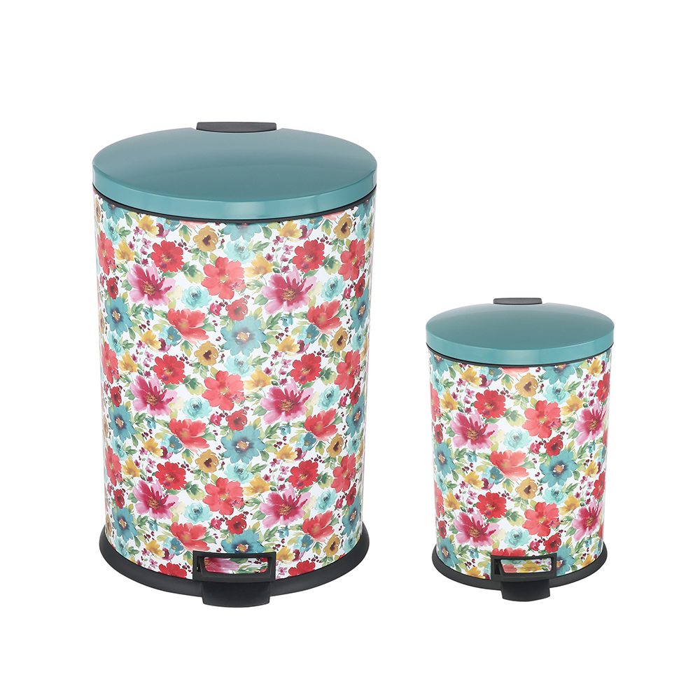 Pioneer Woman Stainless Steel 10.5 gal and 3.1 gal Kitchen Garbage Can Combo, Breezy Blossom - image 3 of 5