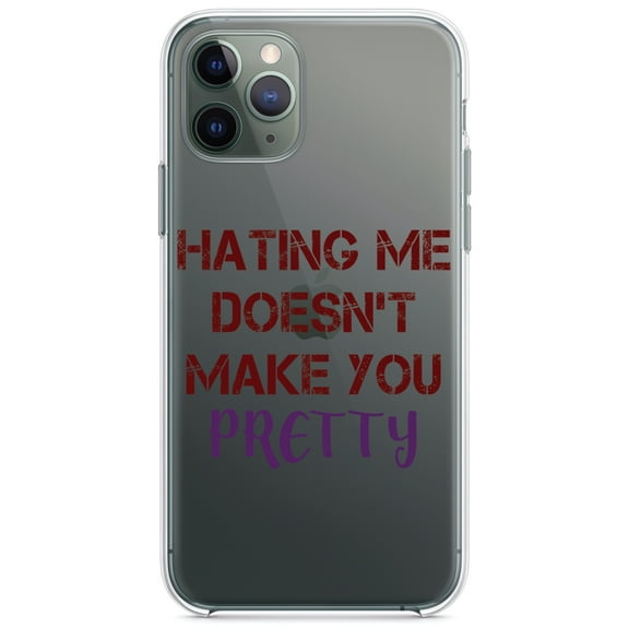 DistinctInk Clear Hybrid Case for Apple iPhone 13 (6.1" Screen) - Hating Me Doesn't Make You Pretty - Tempered Glass Back