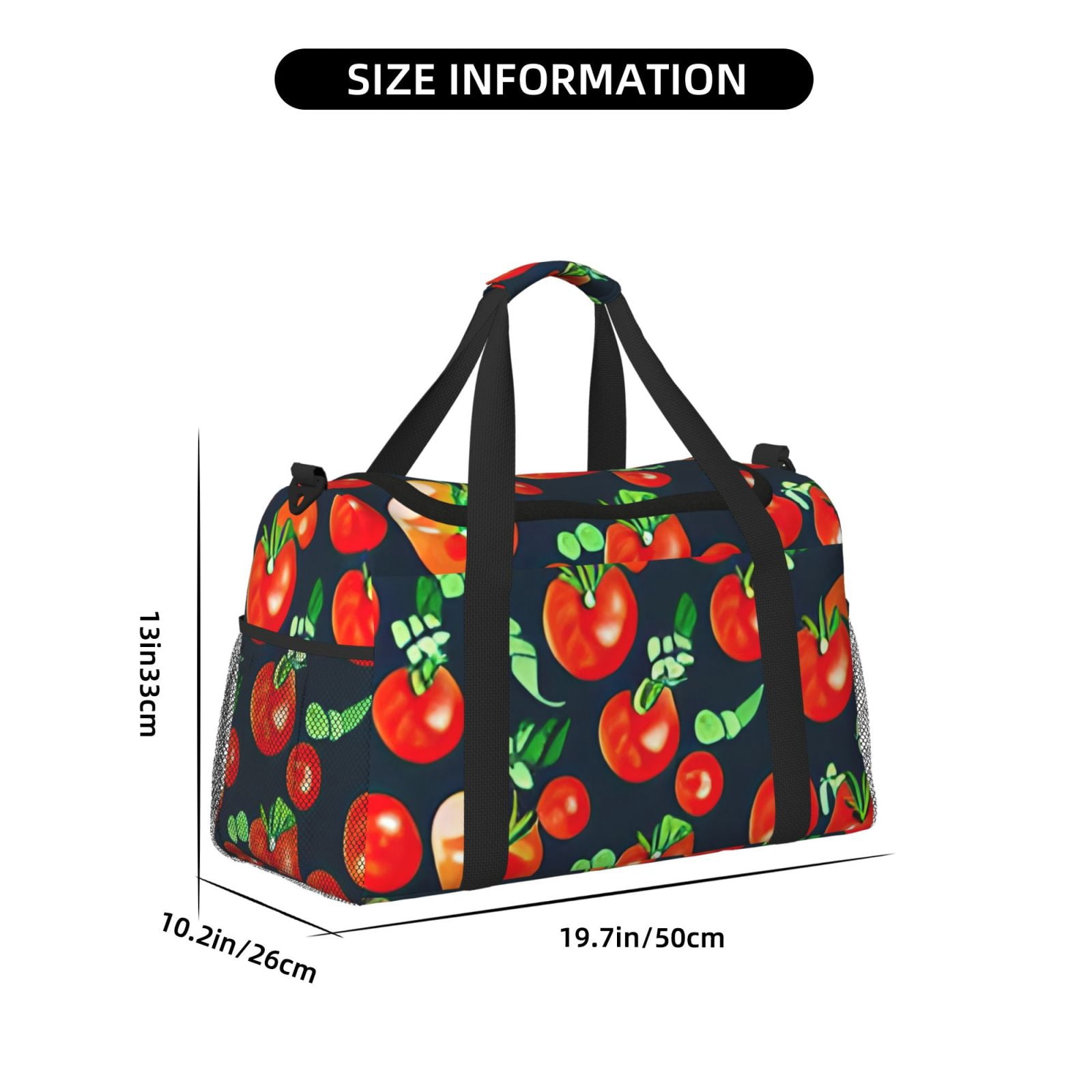 Fuzoiu Tomatoes Print Travel Duffle Bag,Carry On Tote Bags,Duffel Bag,Sport Gym Bag, Hospital Bag for Labor and Delivery, Overnight Bag,Luggage Bag