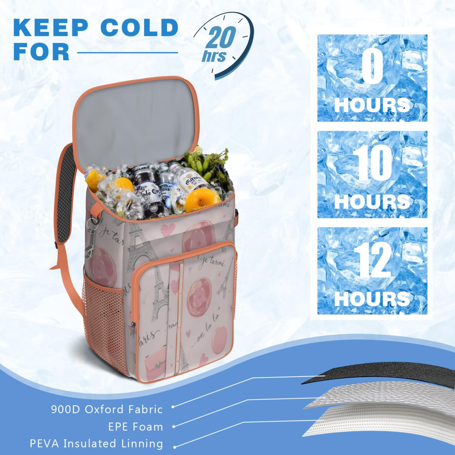 Tower Pink Cooler Backpack Insulated Waterproof Leak Proof Backpack Cooler Lightweight Lunch Picnic Camping Backpack Cooler for Office Workers Outdoor Enthusiasts