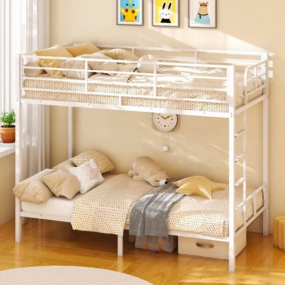 Alvantor Heavy Duty Twin Metal Bunk Bed With Safety Guard Rails & Ladder