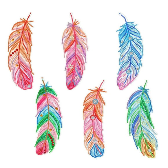6 Pcs 5D Bookmarks DIY Feather Bookmark Diamond Art Craft Kits