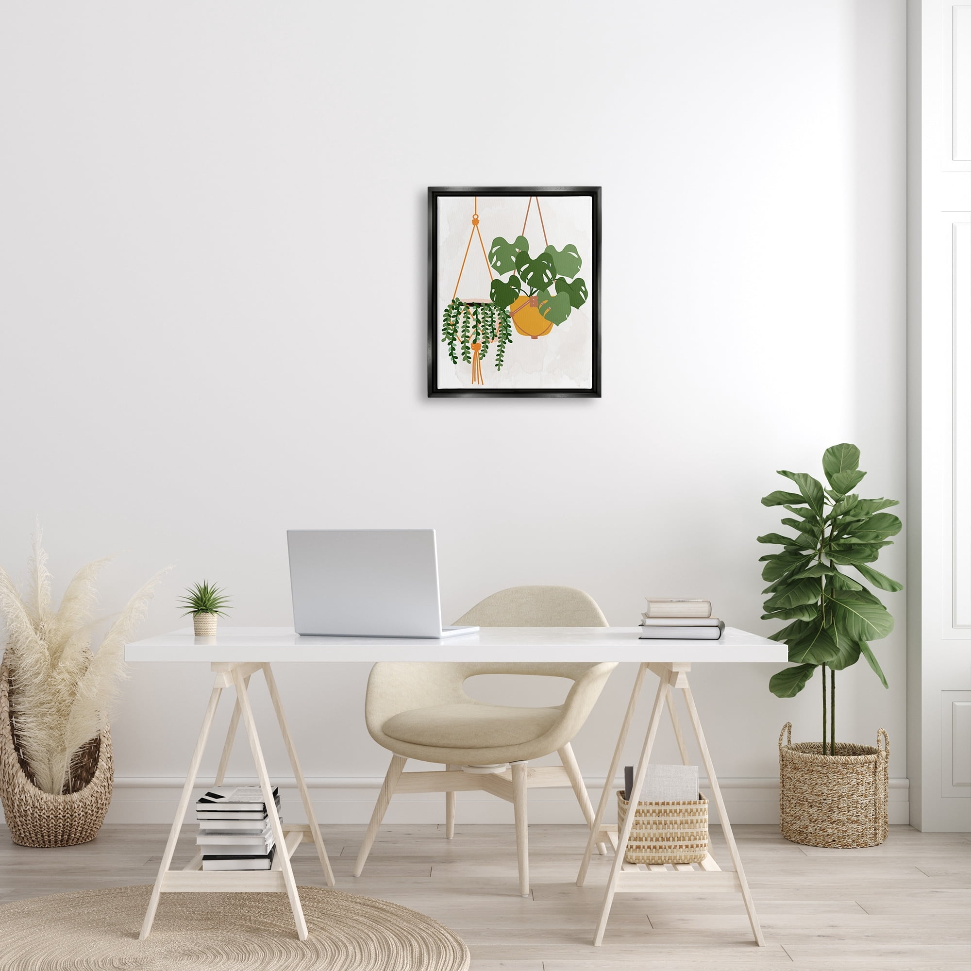 Stupell Industries Casual Hanging House Plants Botanical Monstera Leaves Graphic Art Luster Gray Floating Framed Canvas Print Wall Art, Design by Kim Allen